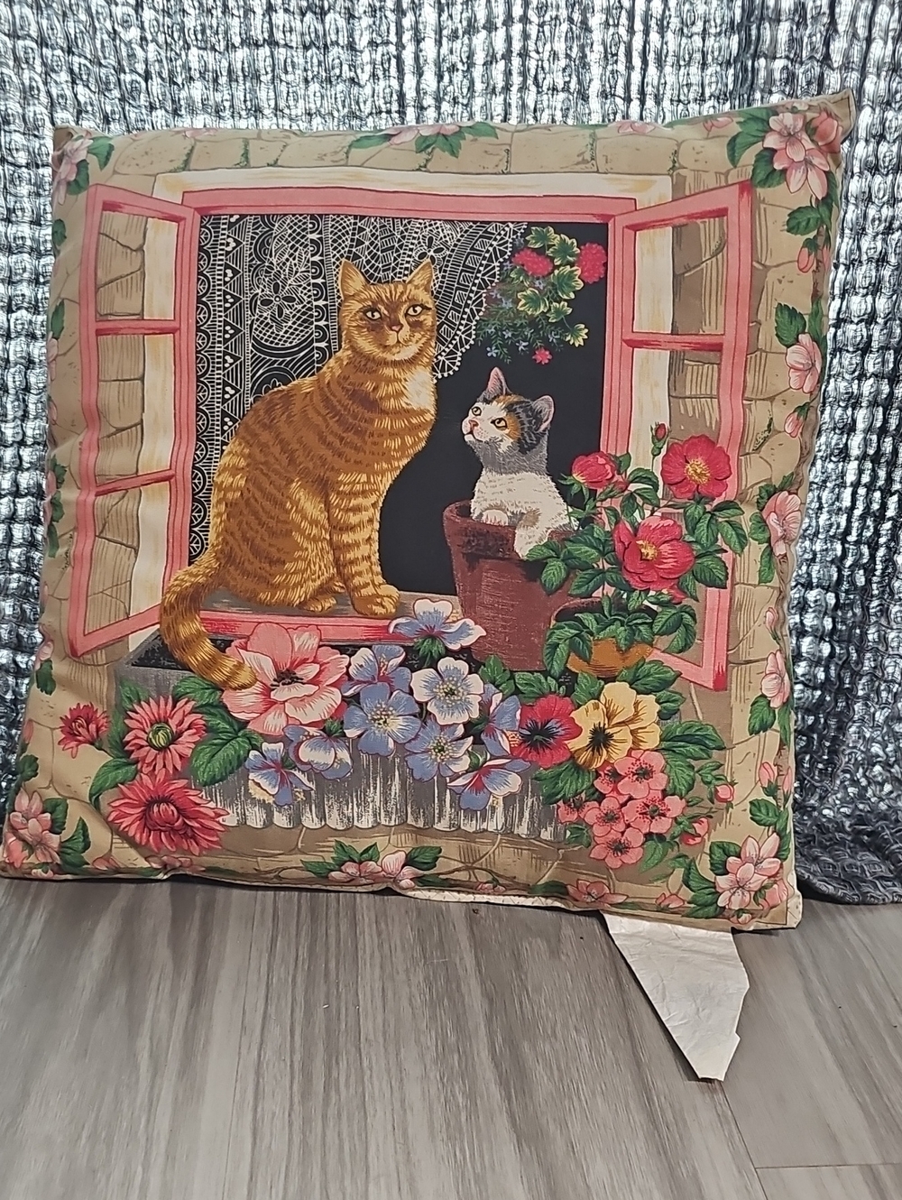 Floral Cats Decorative Throw Pillow